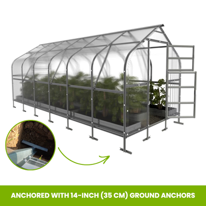 The Elegant greenhouse anchored with 14 in ground anchors