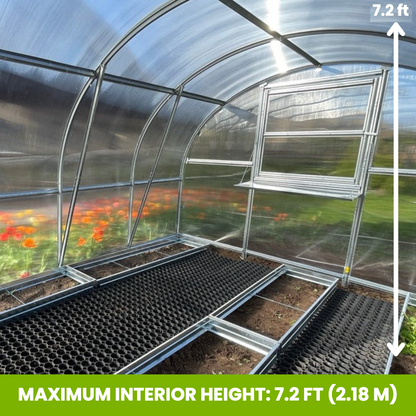 The Classic polycarbonate greenhouse, maximum interior height 7.2 ft