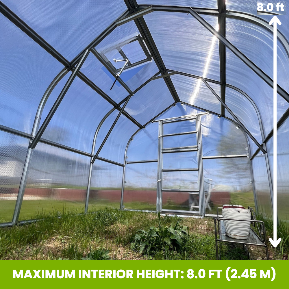 The Elegant polycarbonate greenhouse, maximum interior height 8.0 ft