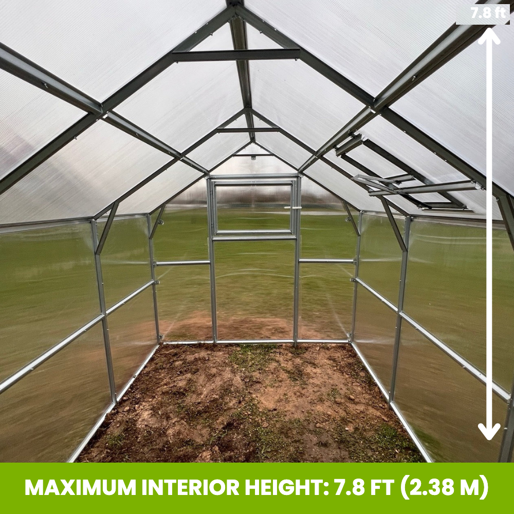 The Family polycarbonate greenhouse, maximum interior height 7.7 ft